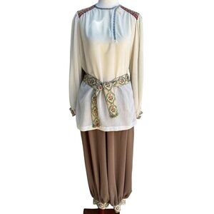 The French Clique Vintage 70s Silk Embroidered Blouse Belt Harem Palazzo Pants 4